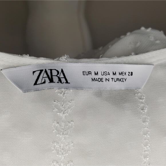 Zara White Swiss Dot Blouse Medium - Picture 7 of 7